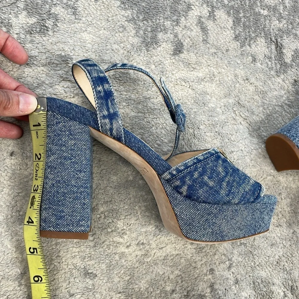 New L’Agence Andree Denim Nautical Anchor Platform Sandal Blue Jean Sz 6